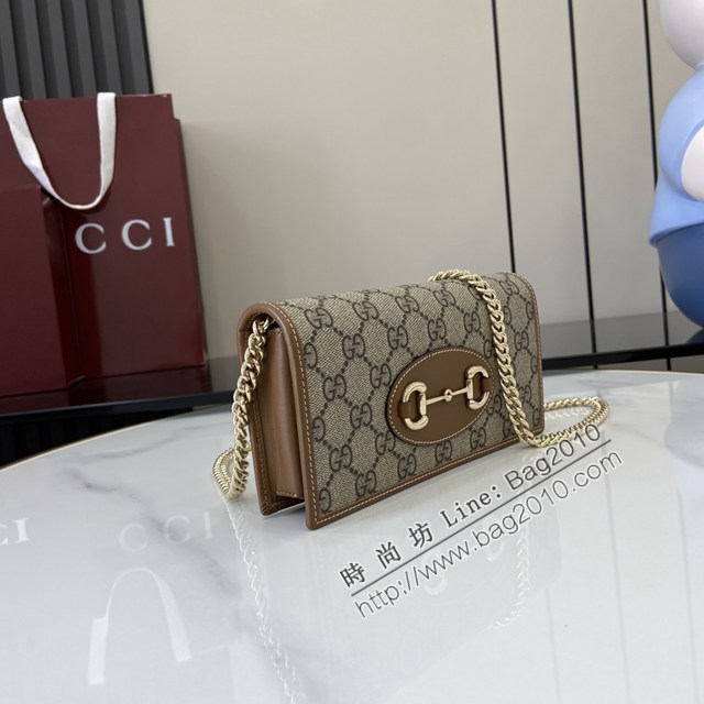 Gucci專櫃古馳最新款Horsebit 1955系列鏈帶錢包 jh2886型號：621892